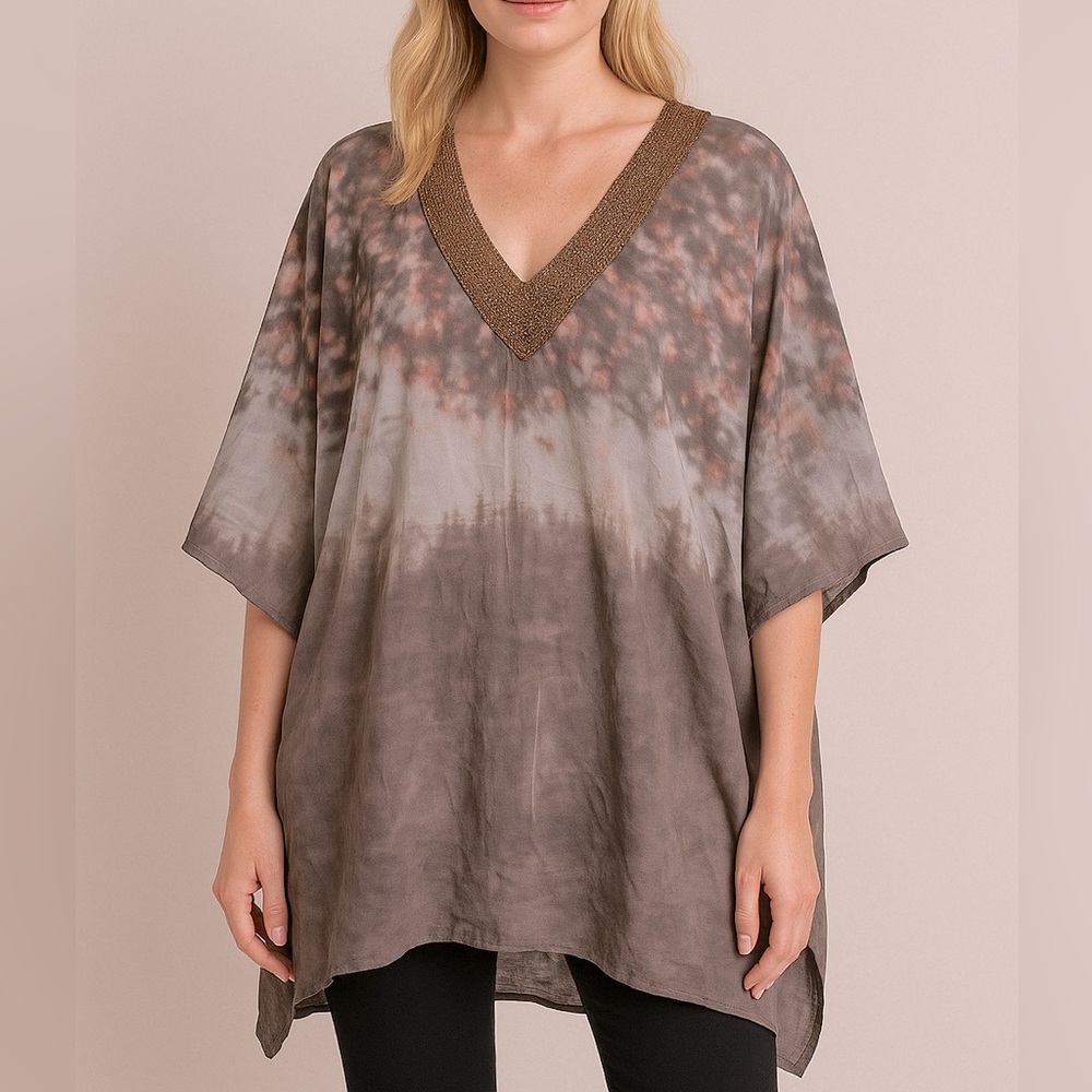 Blue Saks brand silk brown poncho top